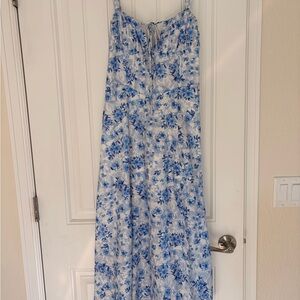 Floral Blue and White Milkmaid Midi Dress